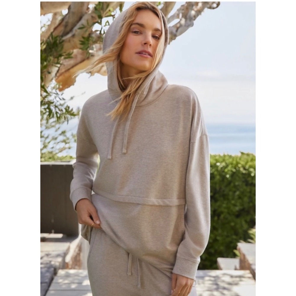 Barefoot Dreams Malibu Collection Hoodie Heather Oatmeal Womens Medium